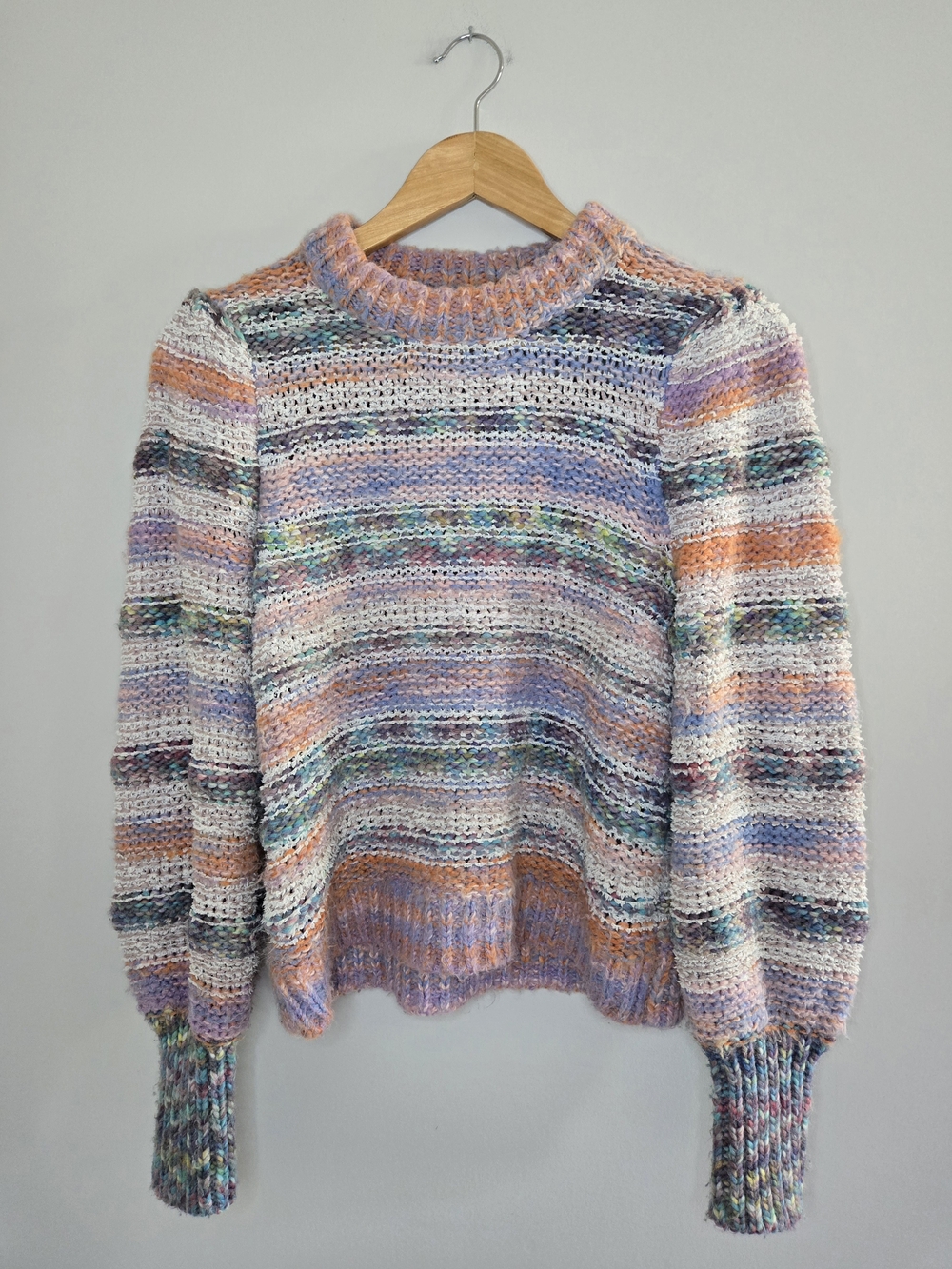 Urban Outfitters whimsical pastel multicolor chunky-knit long sleeve sweater,